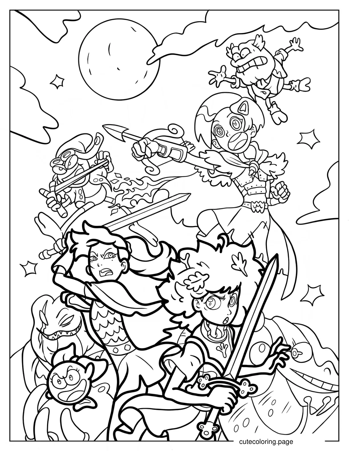 Amphibia Marcy Wu Sasha Waybright Anne Boonchuy Hop Pop Sprig And Polly Coloring Page coloring page