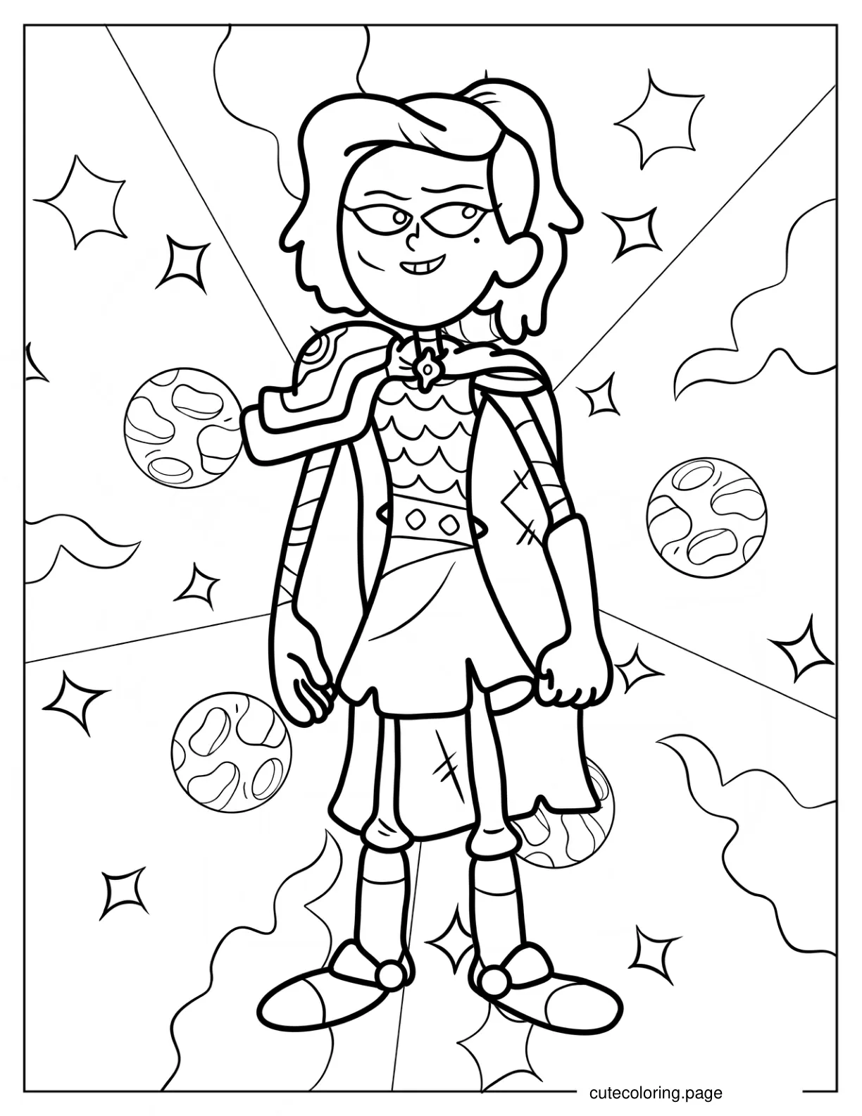 Amphibia Sasha Waybright In Ponytail And Armor coloring page