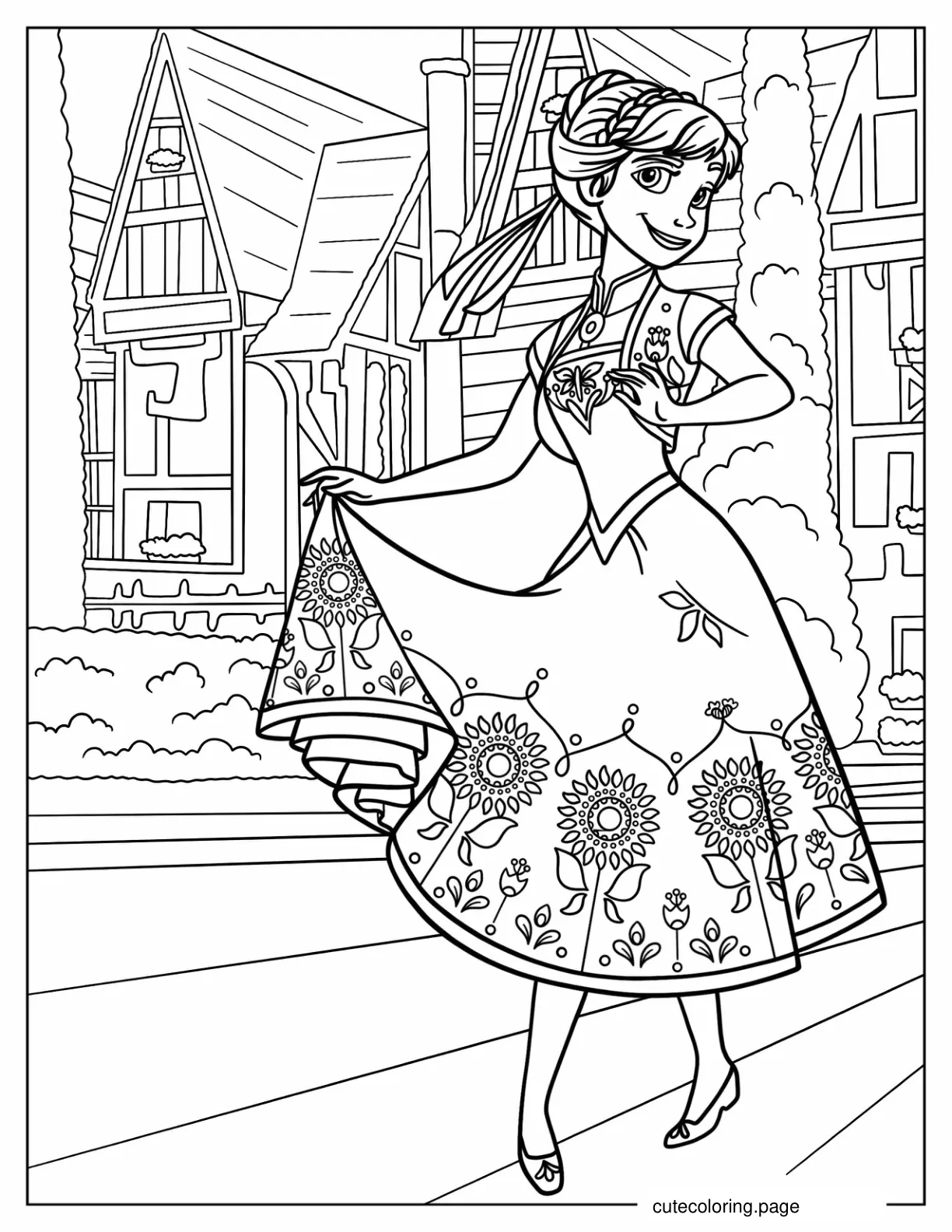 Anna In Summer Dress In Arendelle coloring page