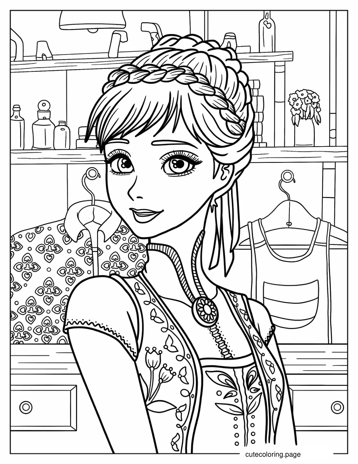 Cute Anna In Summer Clothes Coloring Page For Kids coloring page