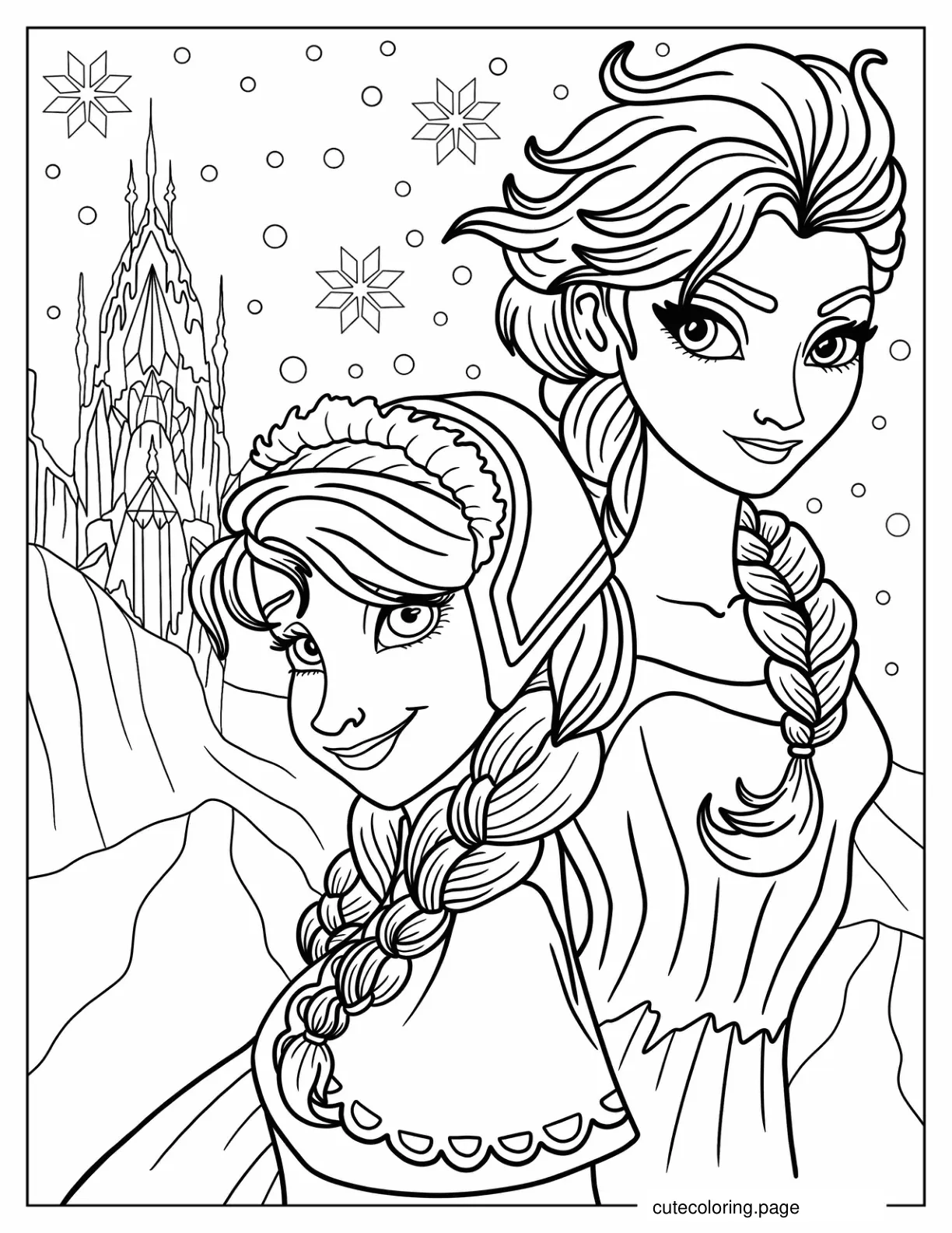 Frozen Anna And Elsa In Winter Coloring Sheet coloring page