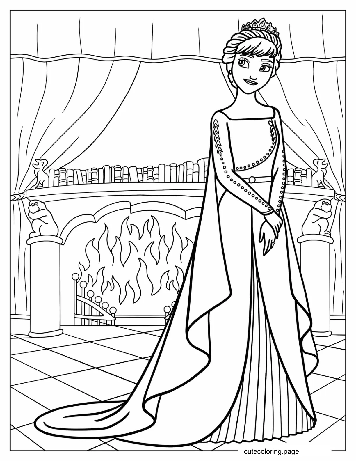 Queen Anna In Front Of Fireplace coloring page