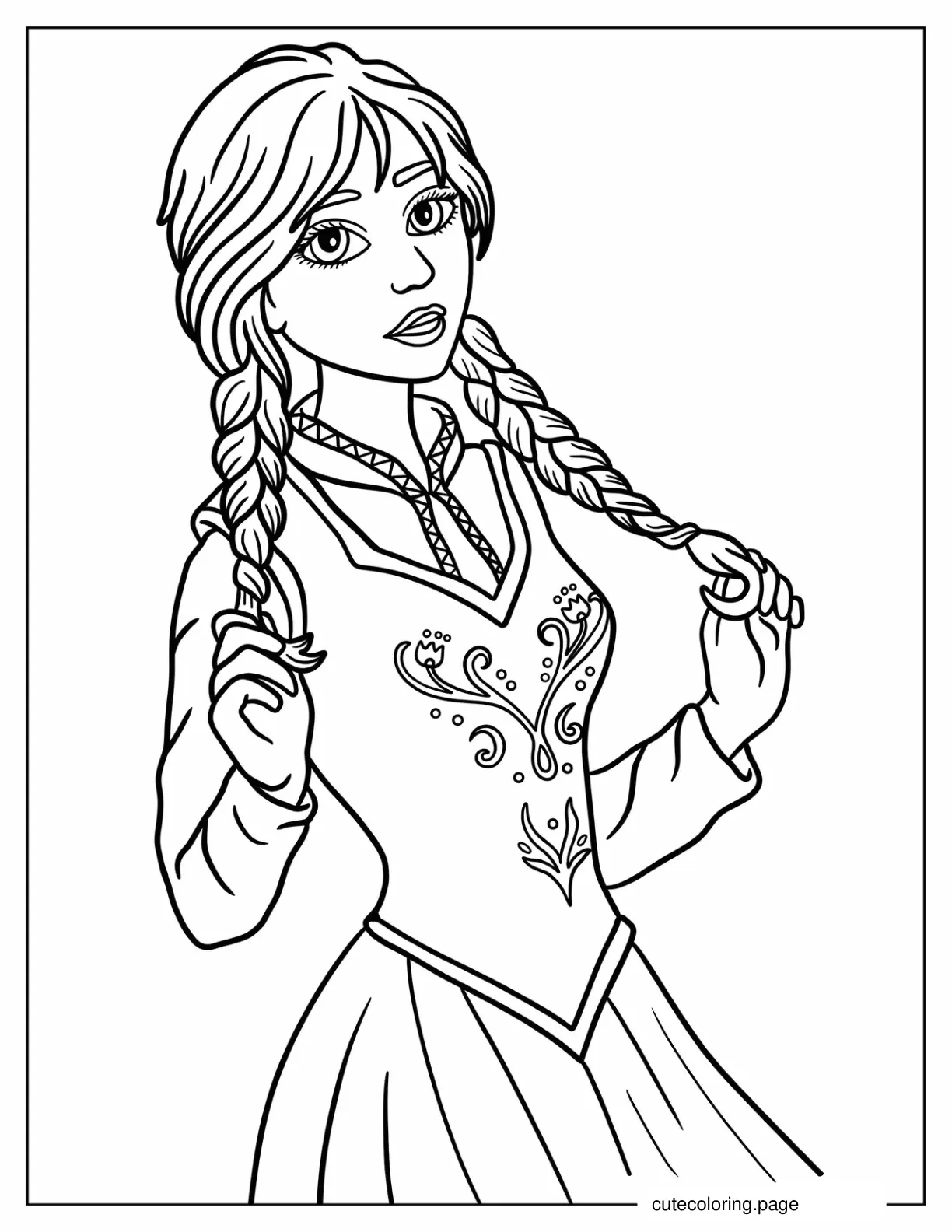 Simple Anna Holding Braids Coloring Sheet coloring page