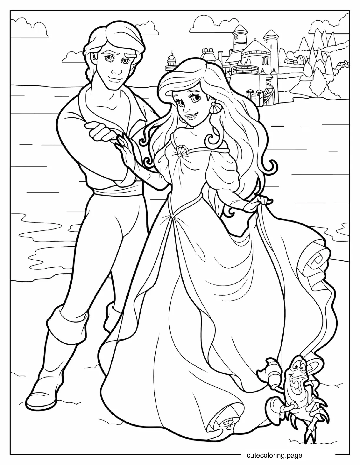 Ariel And Prince Eric On Land Coloring Sheet coloring page