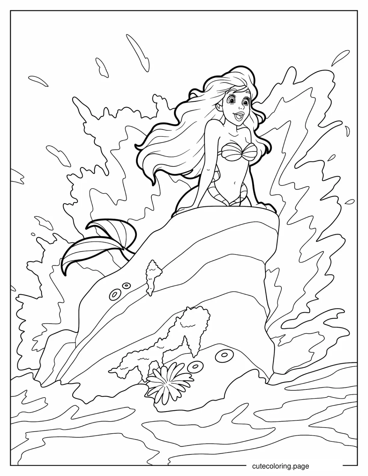 Ariel Singing On Top Of Rock Coloring Sheet coloring page