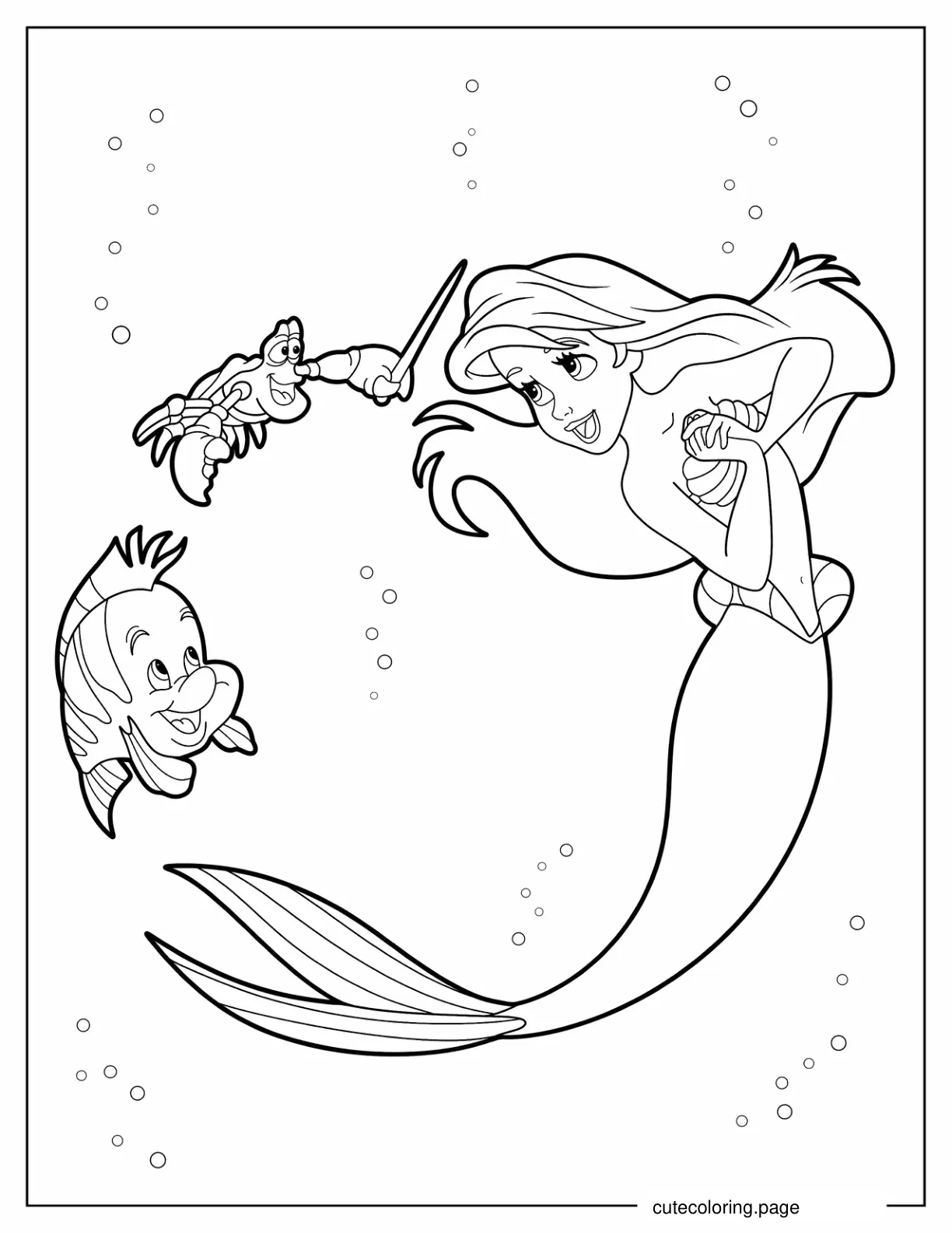 Ariel With Sebastian And Flounders Coloring Sheet coloring page