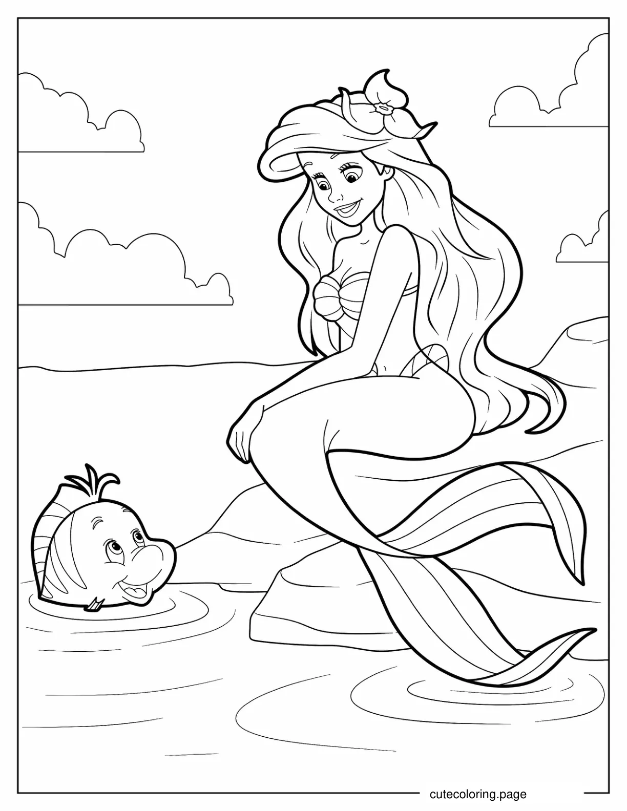 Coloring Page Of Ariel Talking To Flouders coloring page