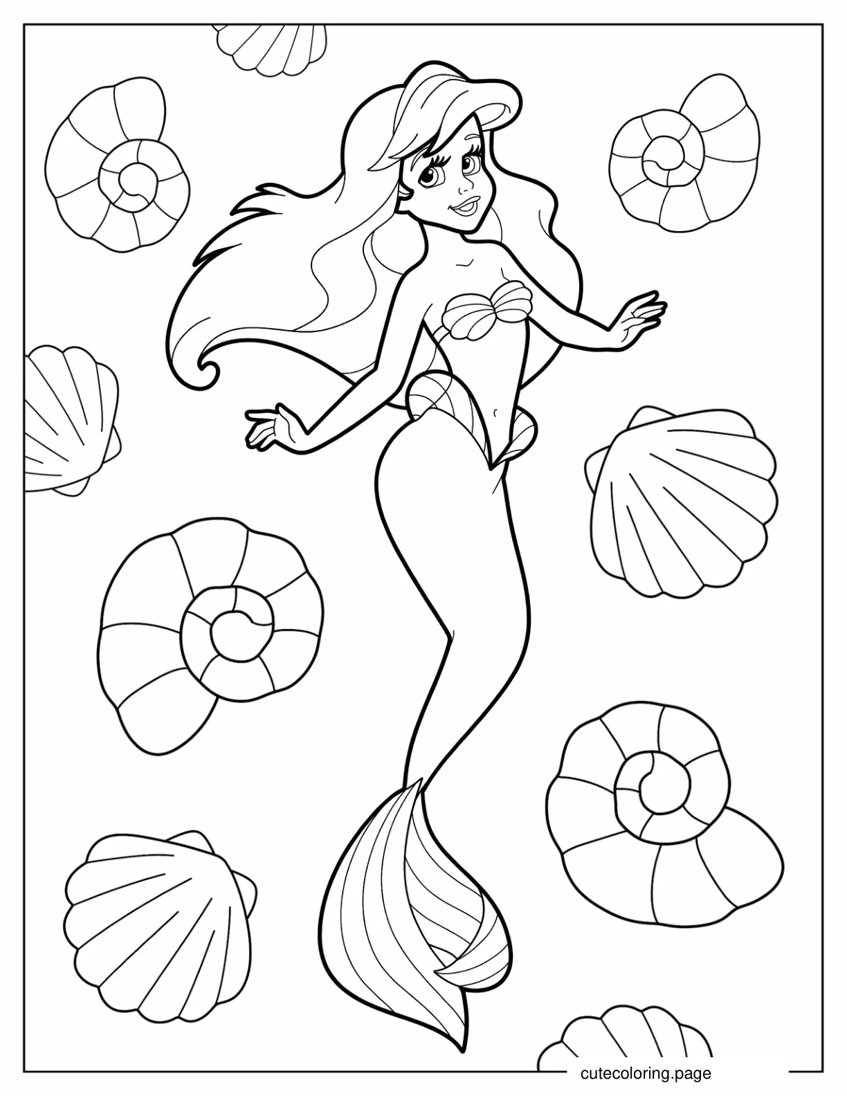 Easy Outline Of Mermaid Ariel coloring page