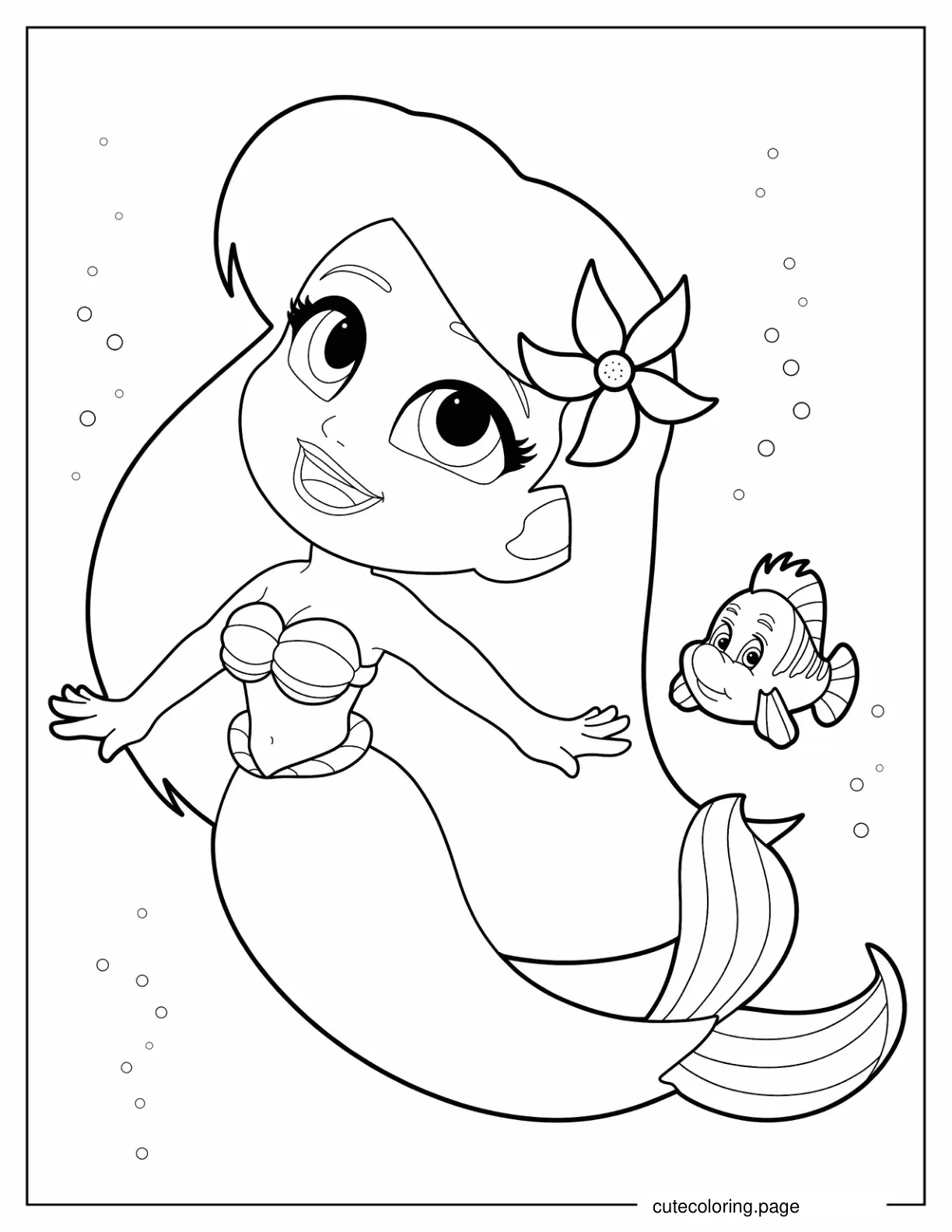 Kawaii Ariel Coloring In For Preschoolers coloring page