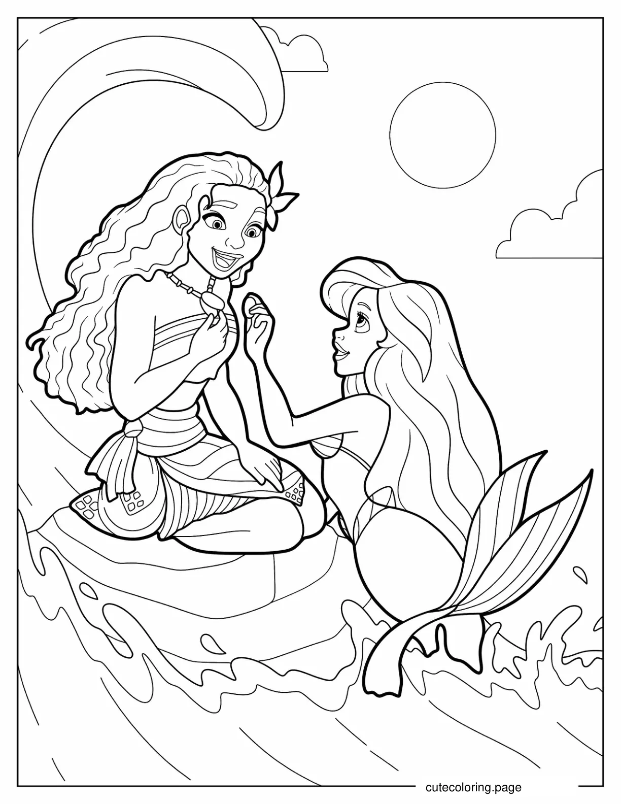 Moana And Ariel At Sea Coloring In coloring page