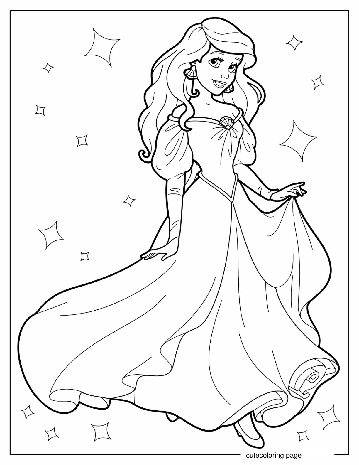 Pretty Ariel In Gown Coloring Sheet coloring page