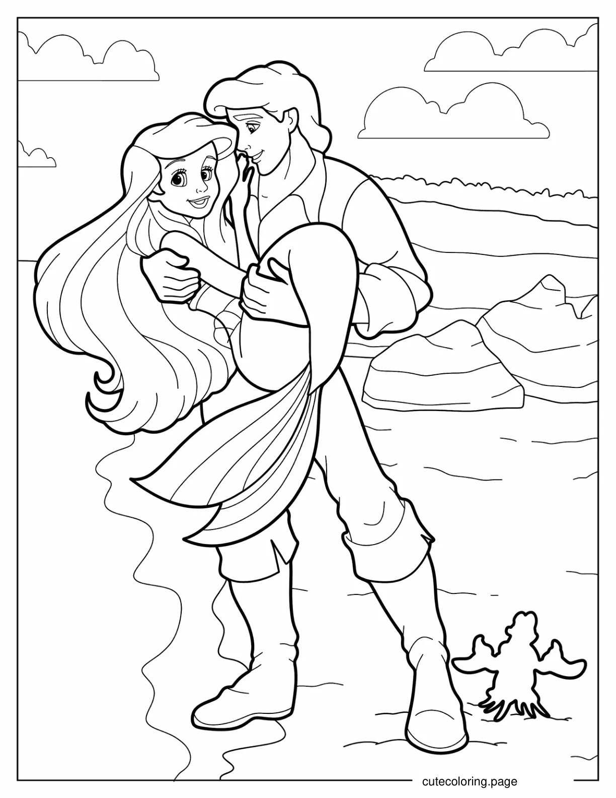 Prince Eric Carrying Mermaid Ariel Coloring Page coloring page