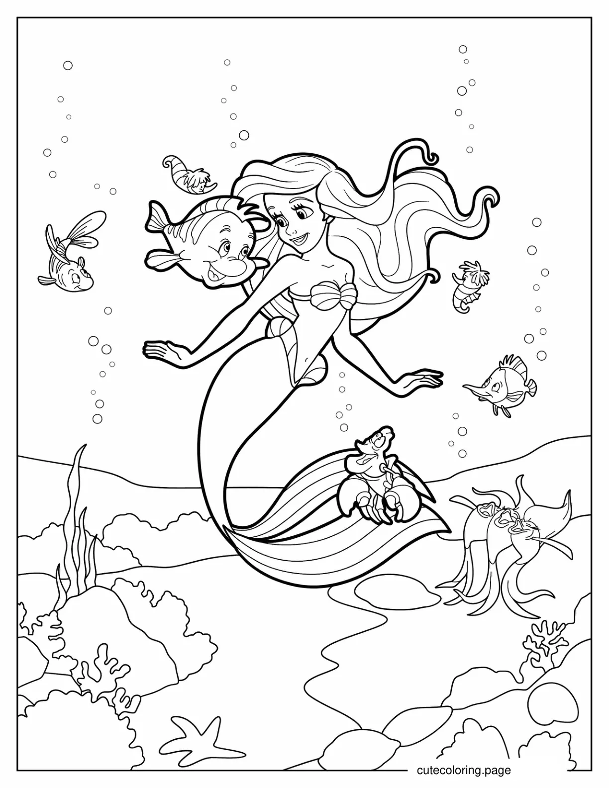 The Little Mermaid Ariel Sebastian And Flounders coloring page