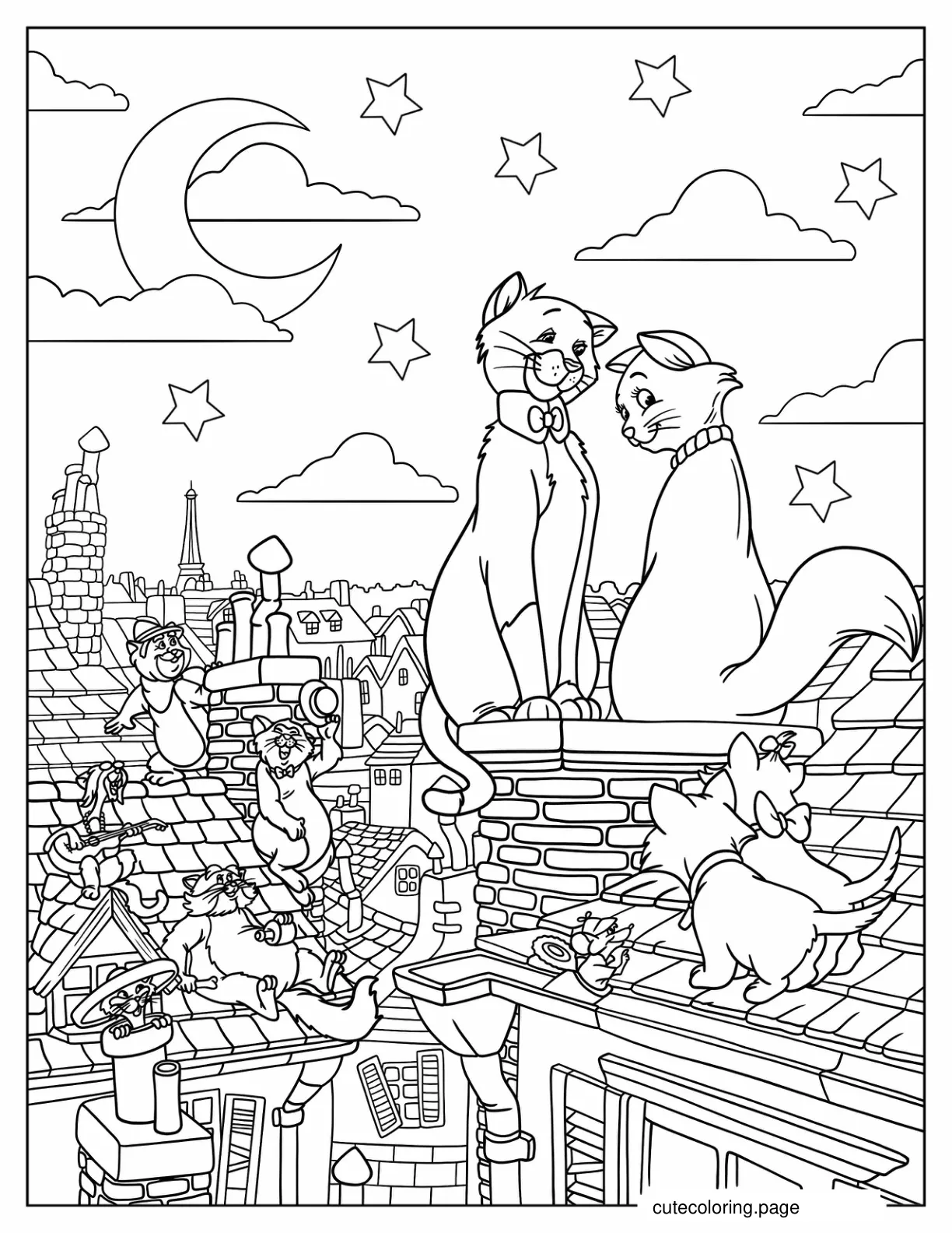 Aristocats Poster With Thomas And Duchess On Roof Coloring Sheet coloring page