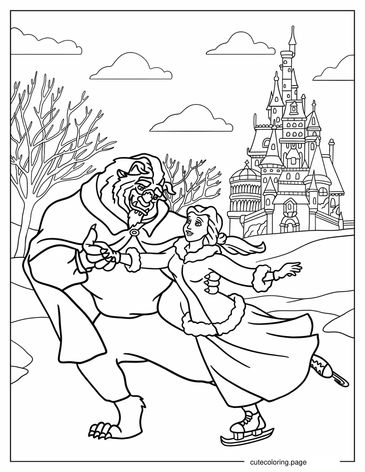 Beast And Belle Ice Skating Coloring Page coloring page