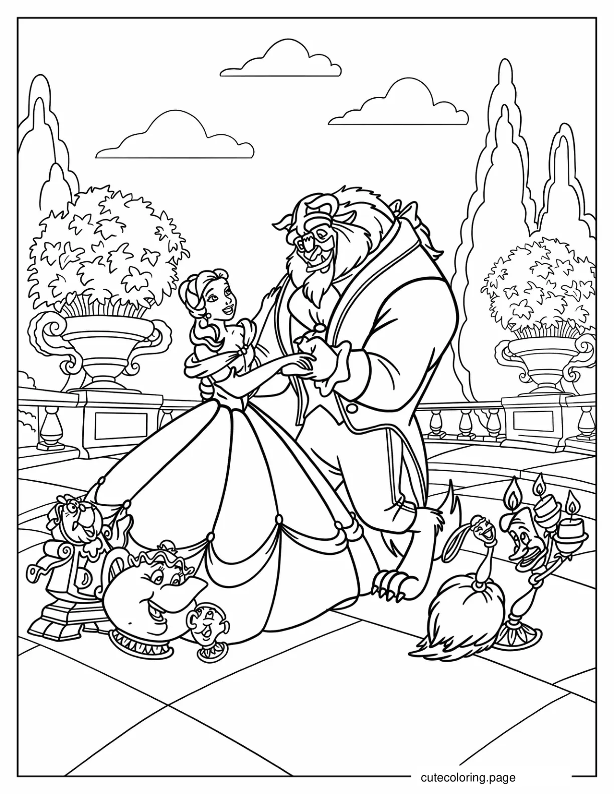 Beauty And The Beast Dancing In Garden Coloring In coloring page