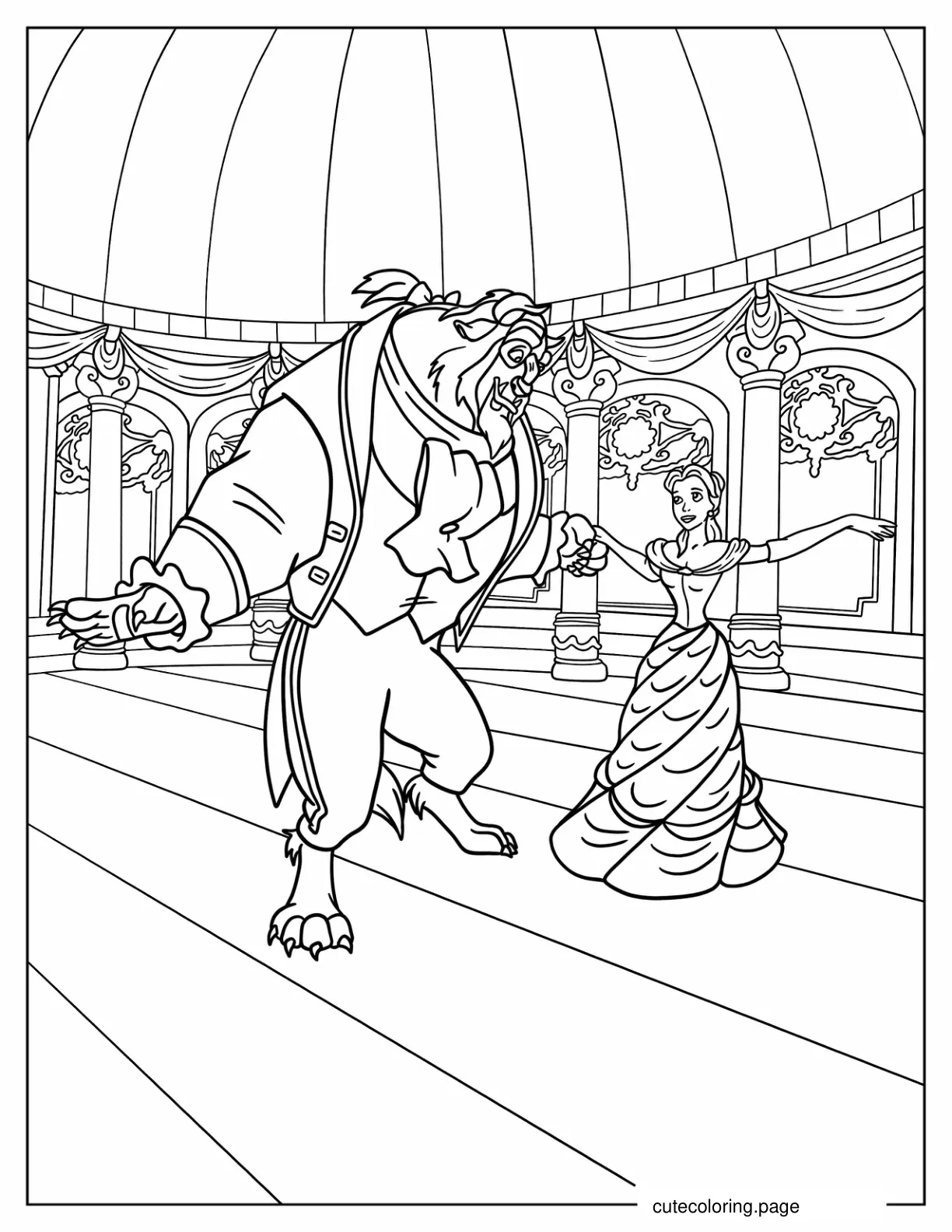 Beauty And The Beast In The Ballroom coloring page