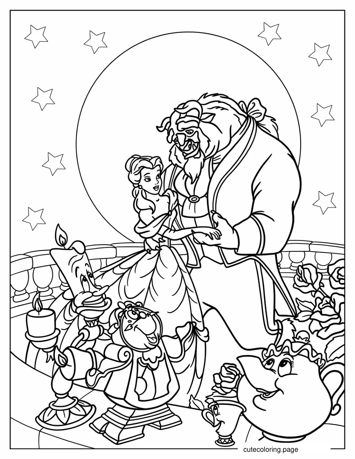 Coloring Sheet Of Beauty And The Beast In Balcony coloring page