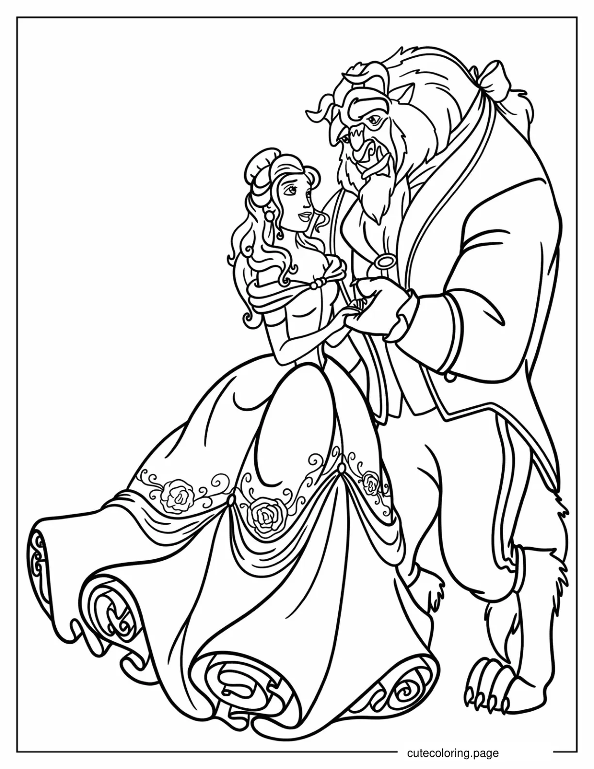 Detailed Outline Of Belle And Beast Coloring In For Kids coloring page