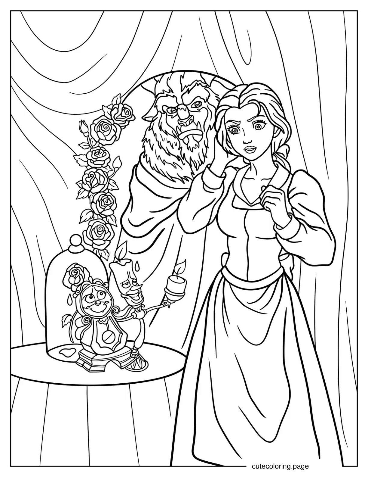 Lumiere And Cogsworth Showing Rose To Belle Coloring Sheet coloring page