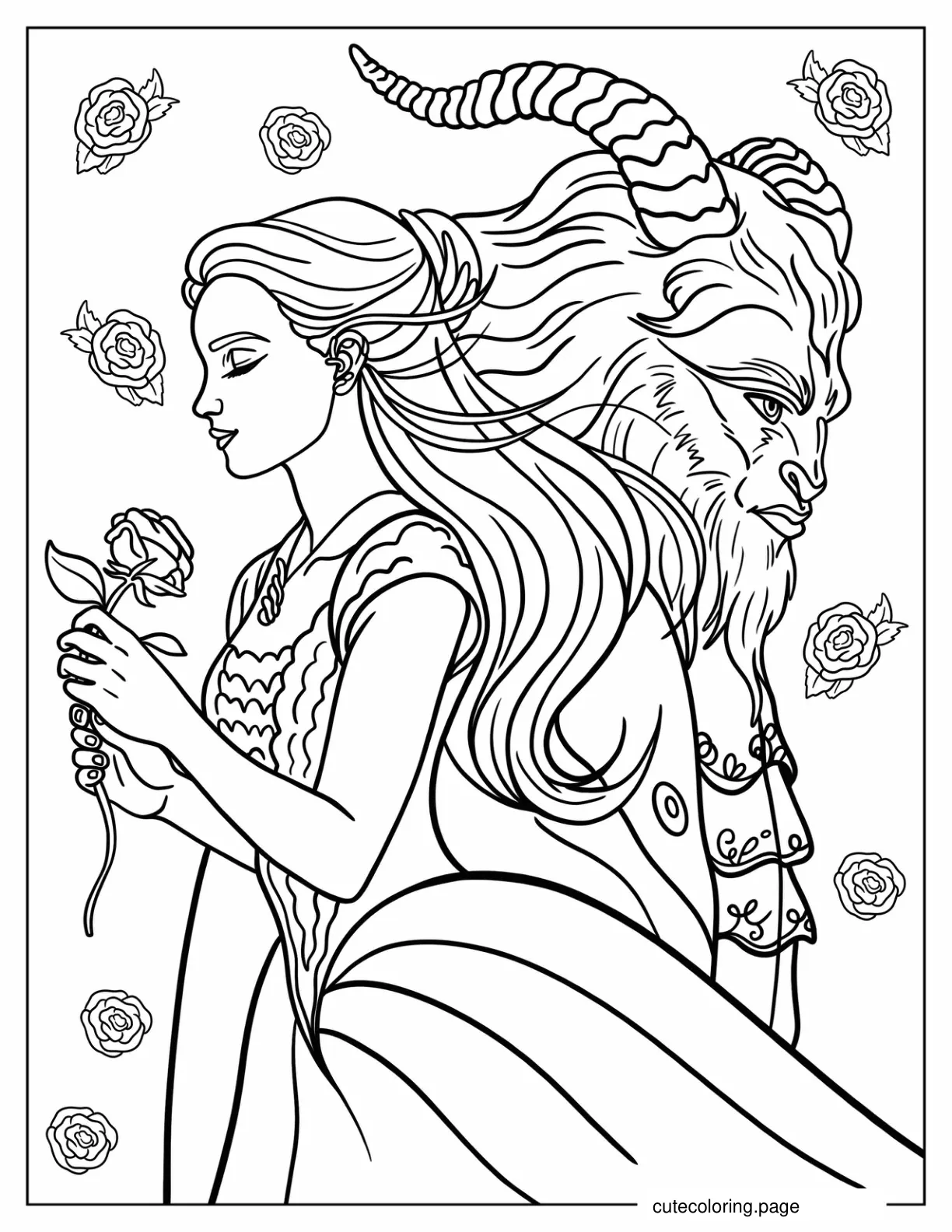 Realistic Belle And Beast Coloring Page coloring page