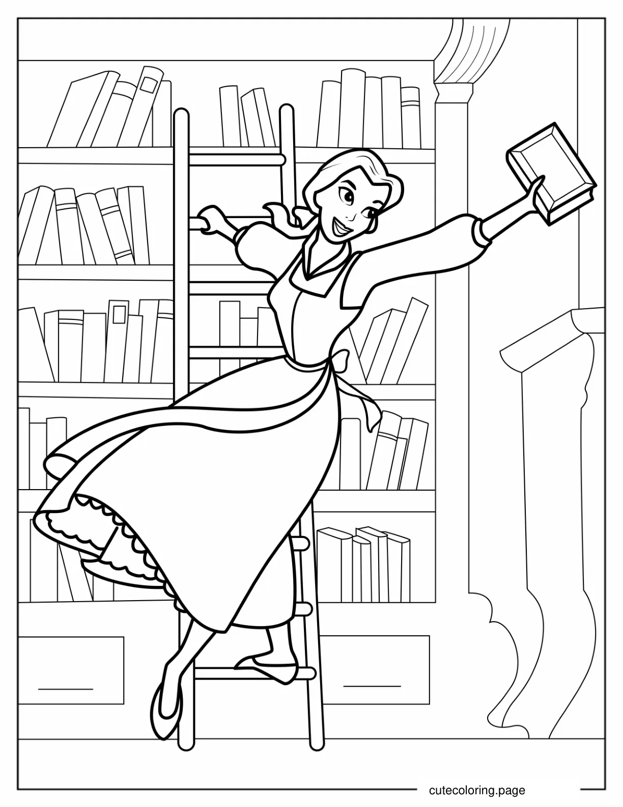 Coloring Page Of Belle Dancing In Book Store coloring page