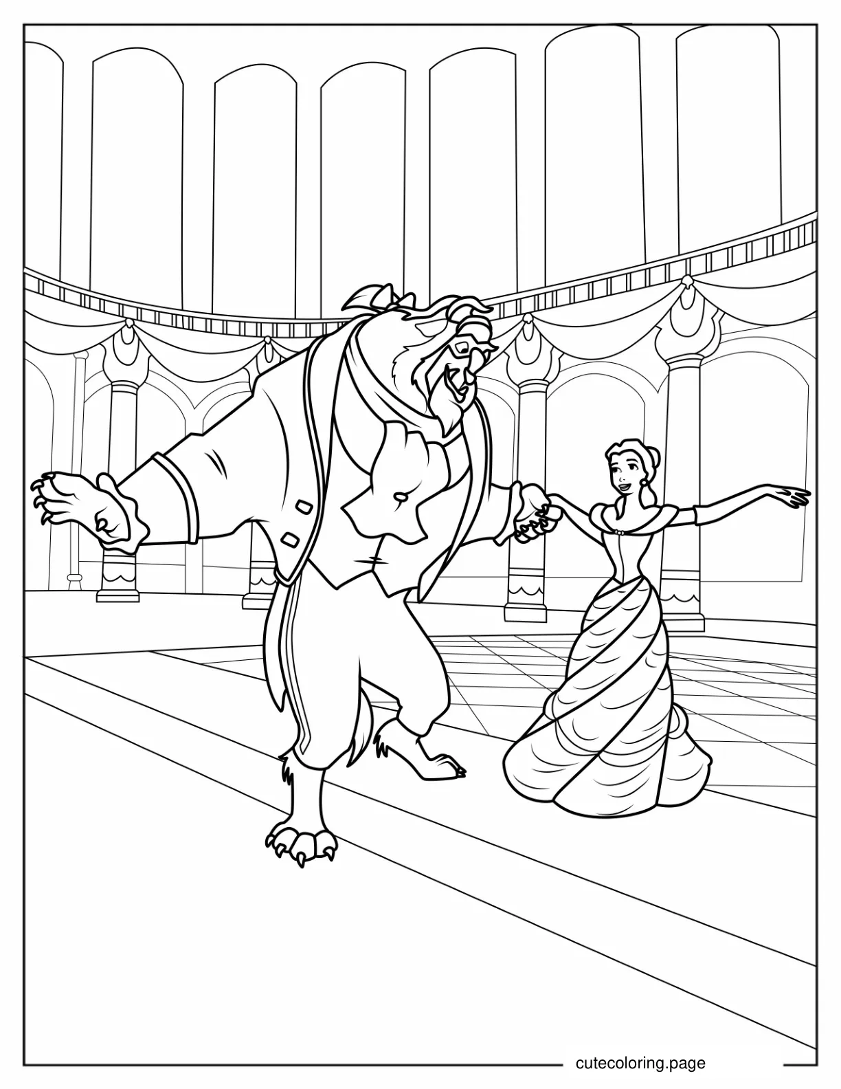 Princess Belle Dancing With Adam The Beast coloring page