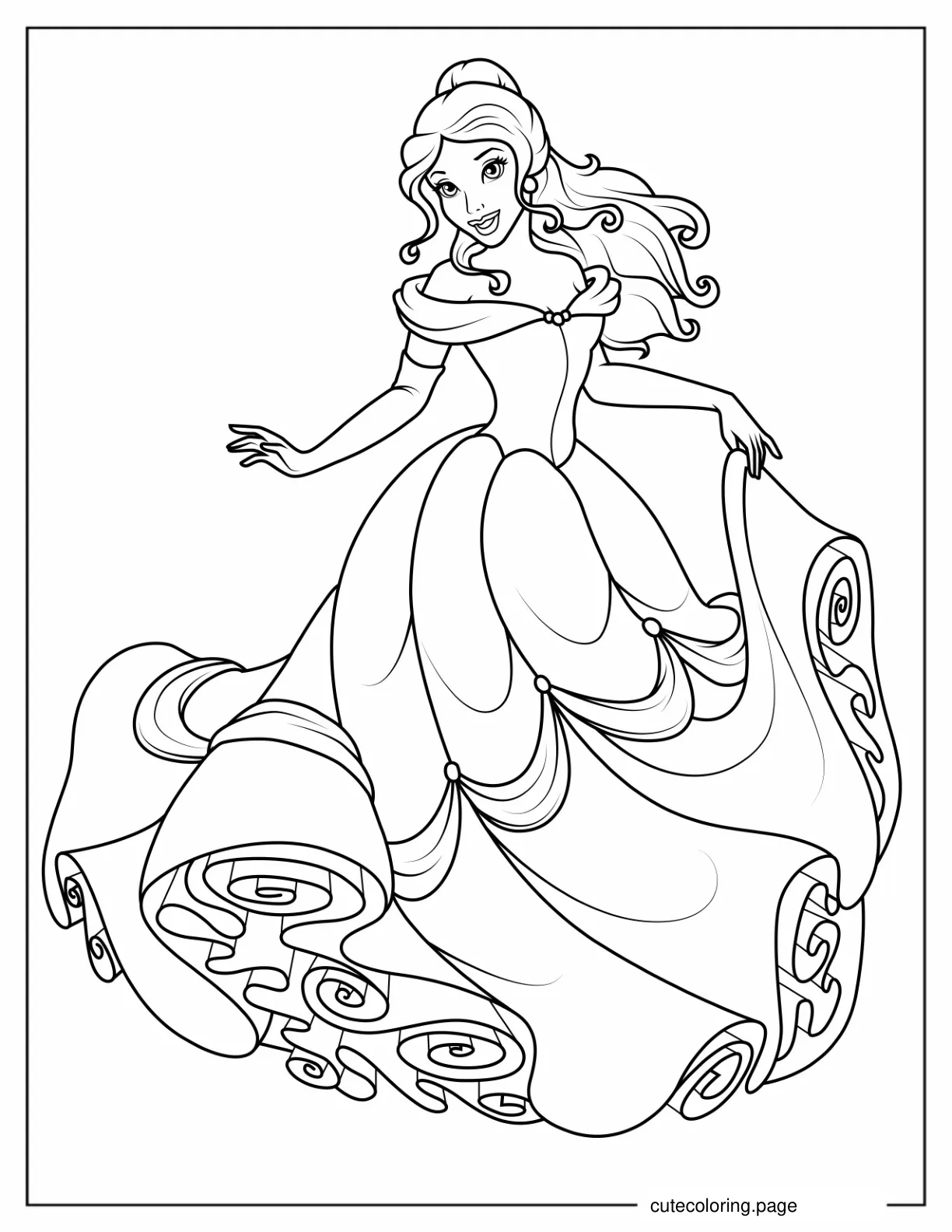 Princess Belle In Her Stunning Gown coloring page