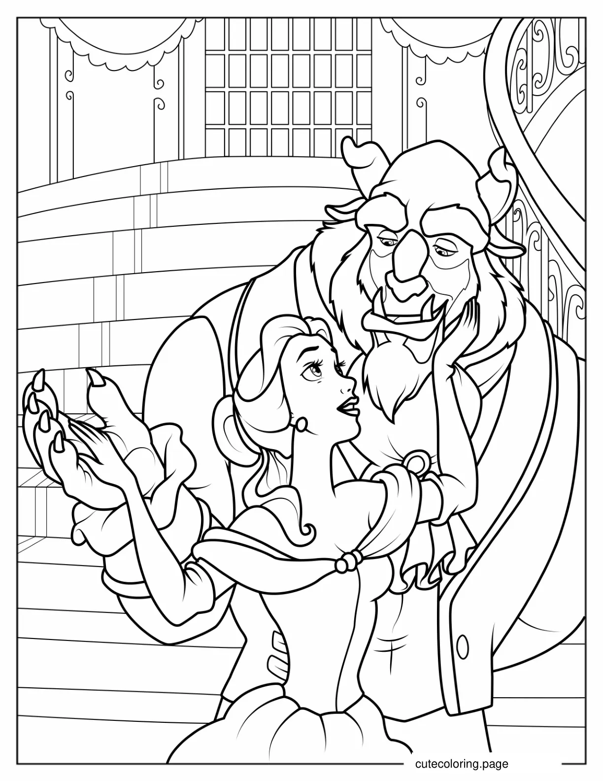 The Beast And Princess Belle To Color coloring page