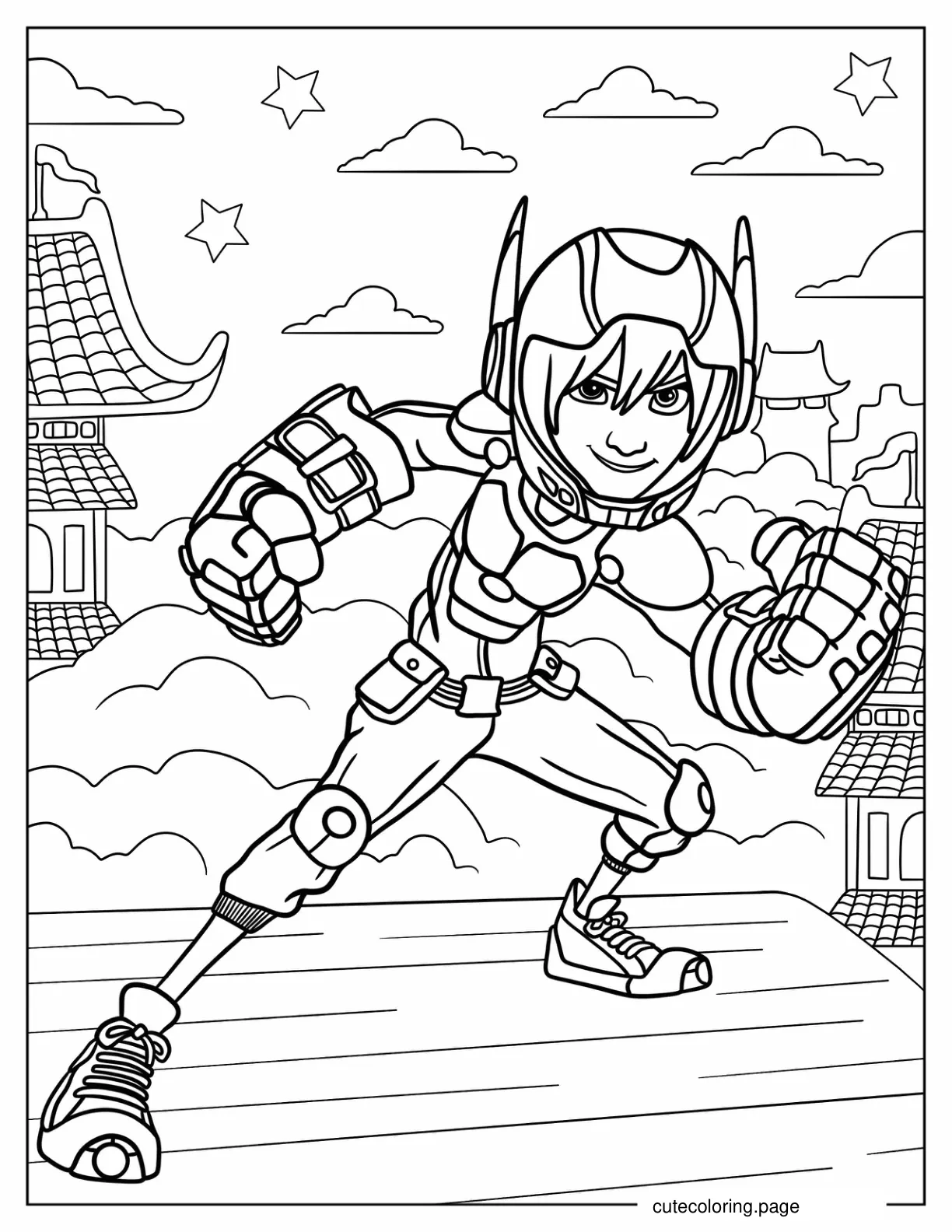 Hiro Hamada In Superhero Armor coloring page