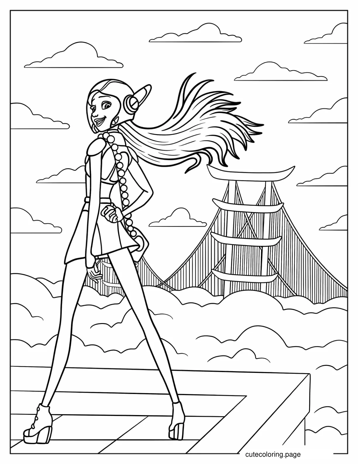 Honey Lemon Standing On Roofstop coloring page