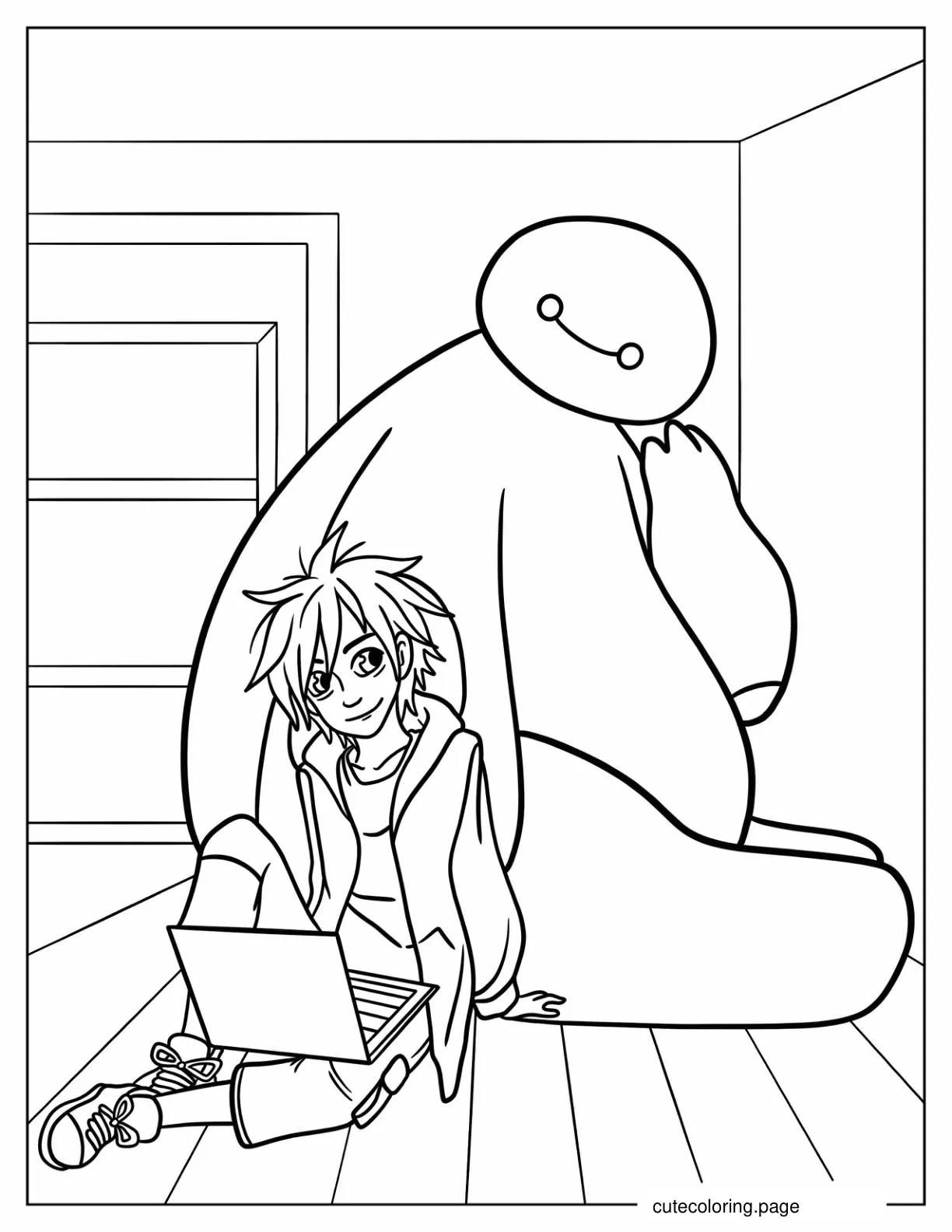 Simple Hiro And Baymax Coloring Page For Kids coloring page