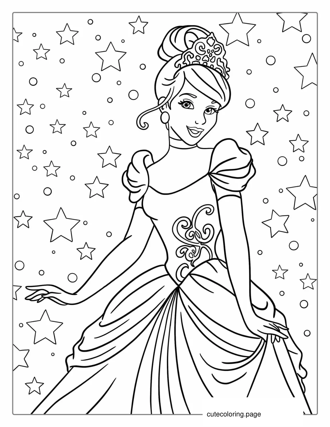 Beautiful Coloring Page Of Cinderella For Kids coloring page