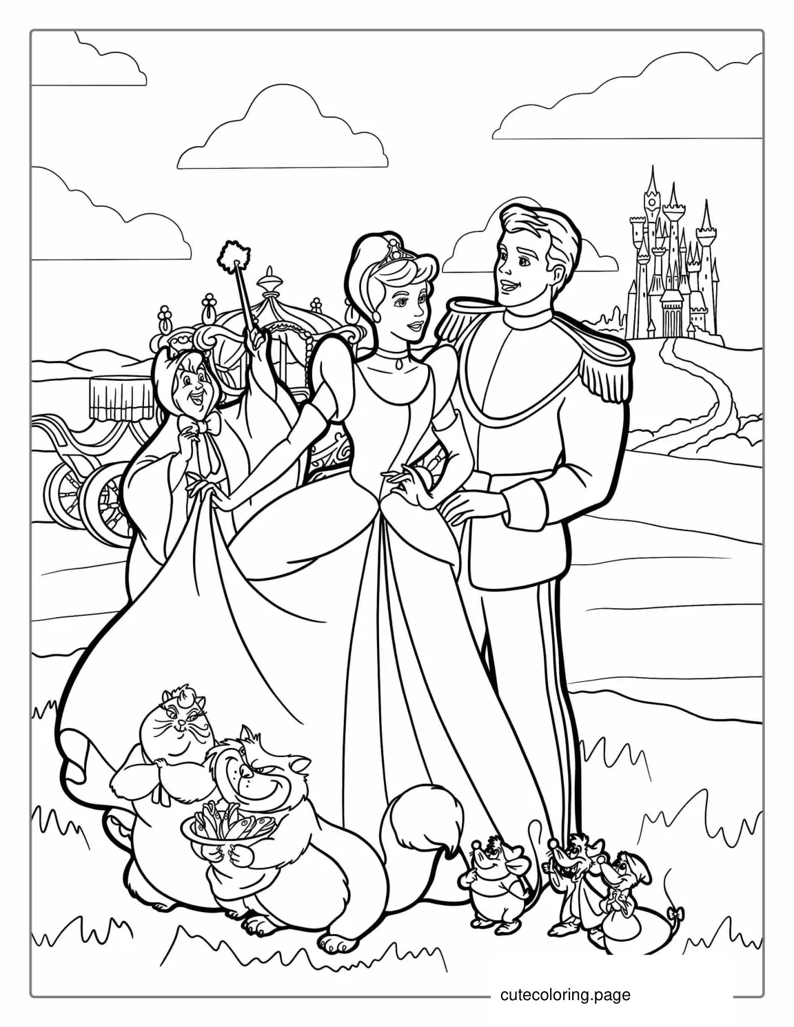 Cinderella And Prince Charming Coloring Sheet For Kids coloring page