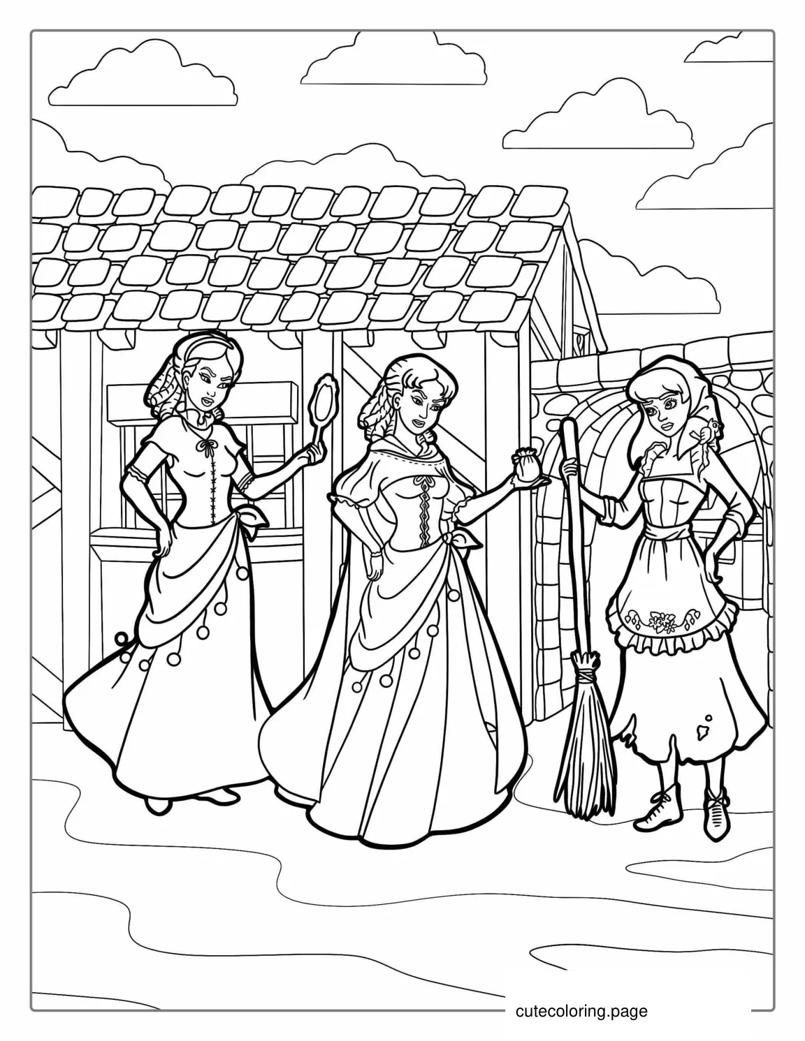 Cinderella And The Ugly Stepsisters Coloring Page coloring page