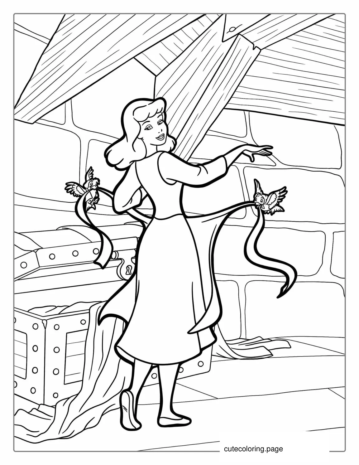 Cinderella Being Dressed My Magical Birds coloring page