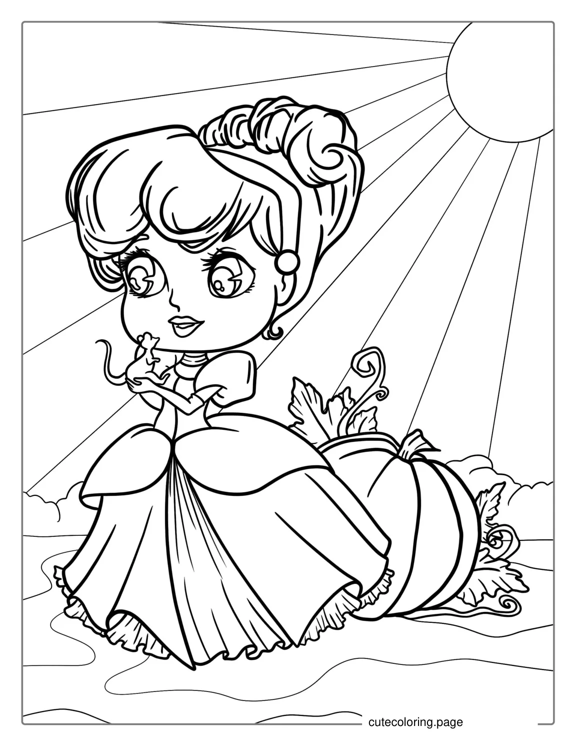 Coloring Page Of Kawaii Style Cinderella coloring page