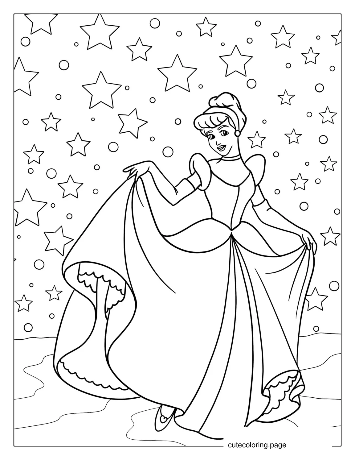 Easy Outline Of Cinderella To Color For Kids coloring page