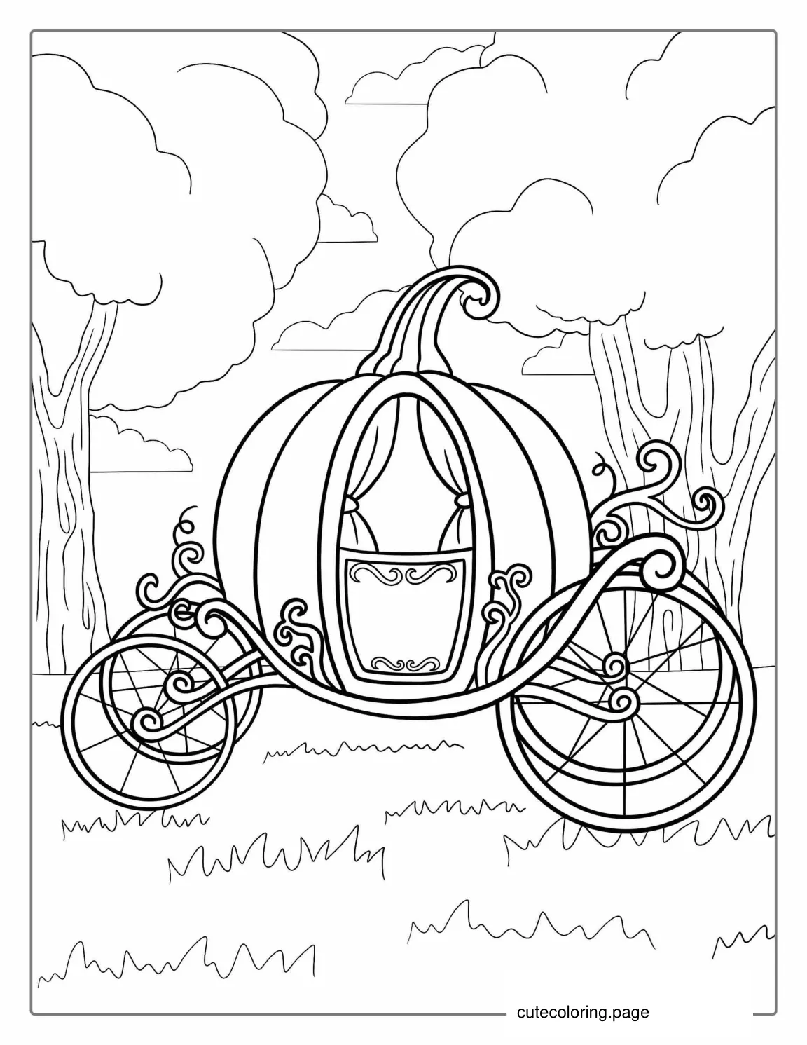 Easy Outline Of The Pumpkin Coach To Color coloring page