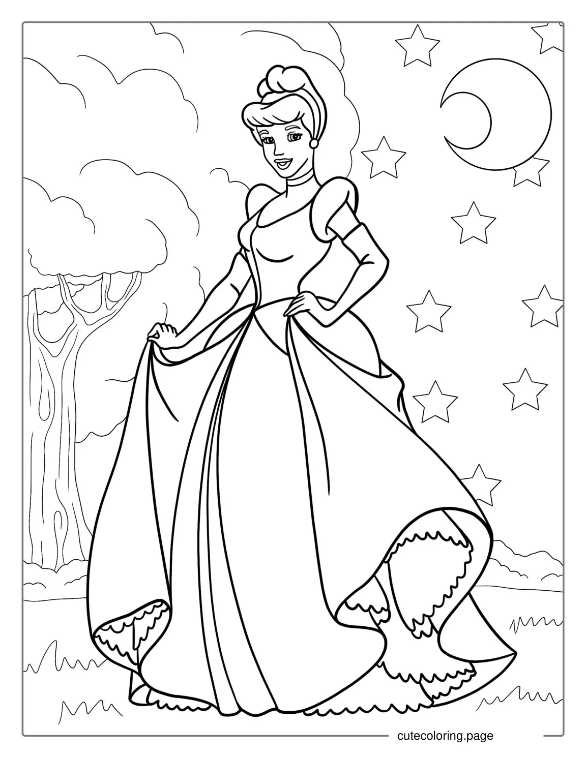 Simple Outline Of Cinderella To Color coloring page