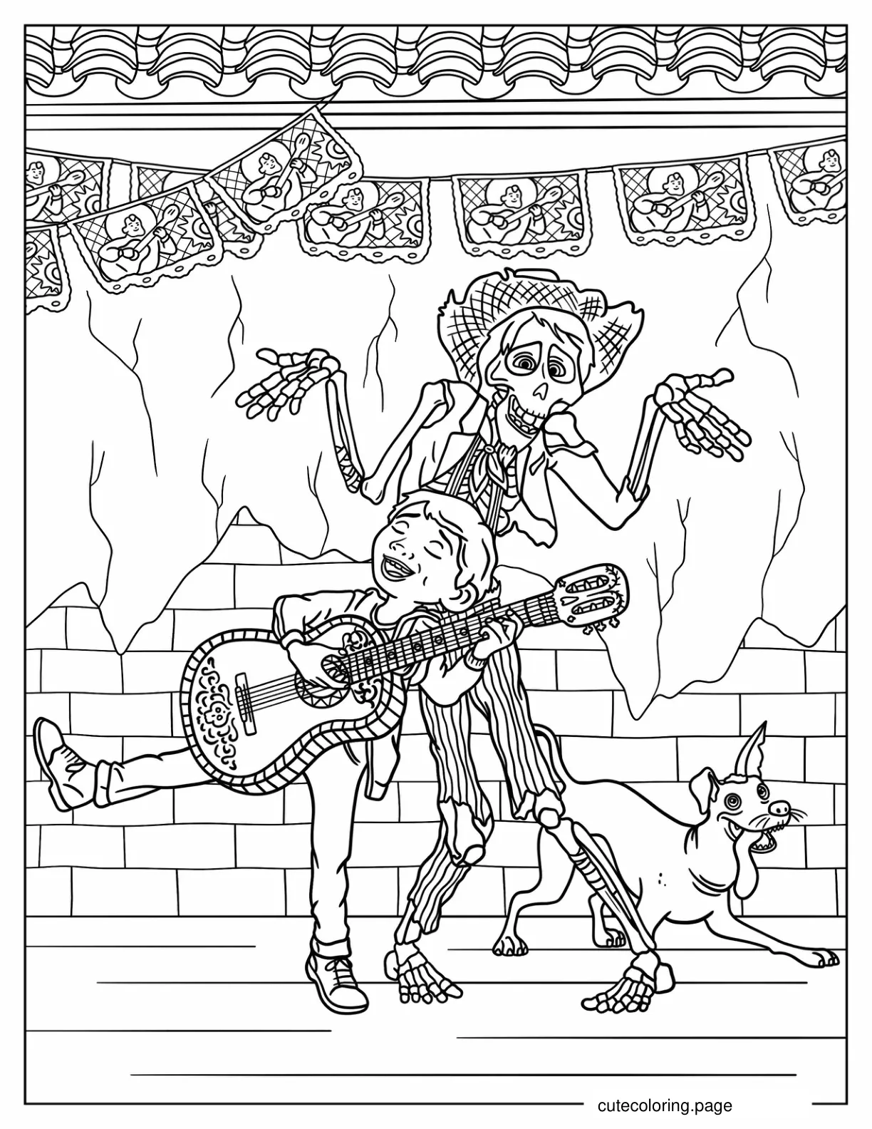 Coco Miguel And Hector Making Music coloring page