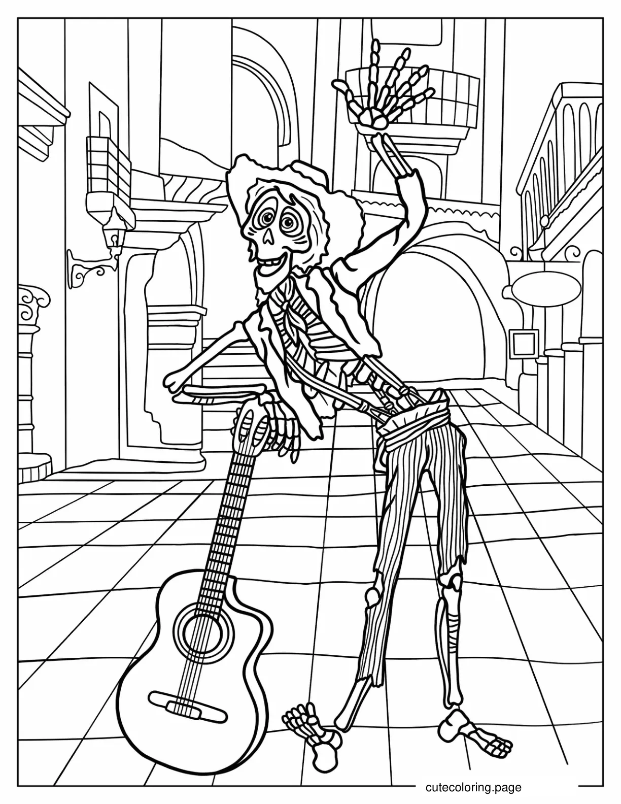 Hector Leaning On Guitar Coco Coloring Page  coloring page