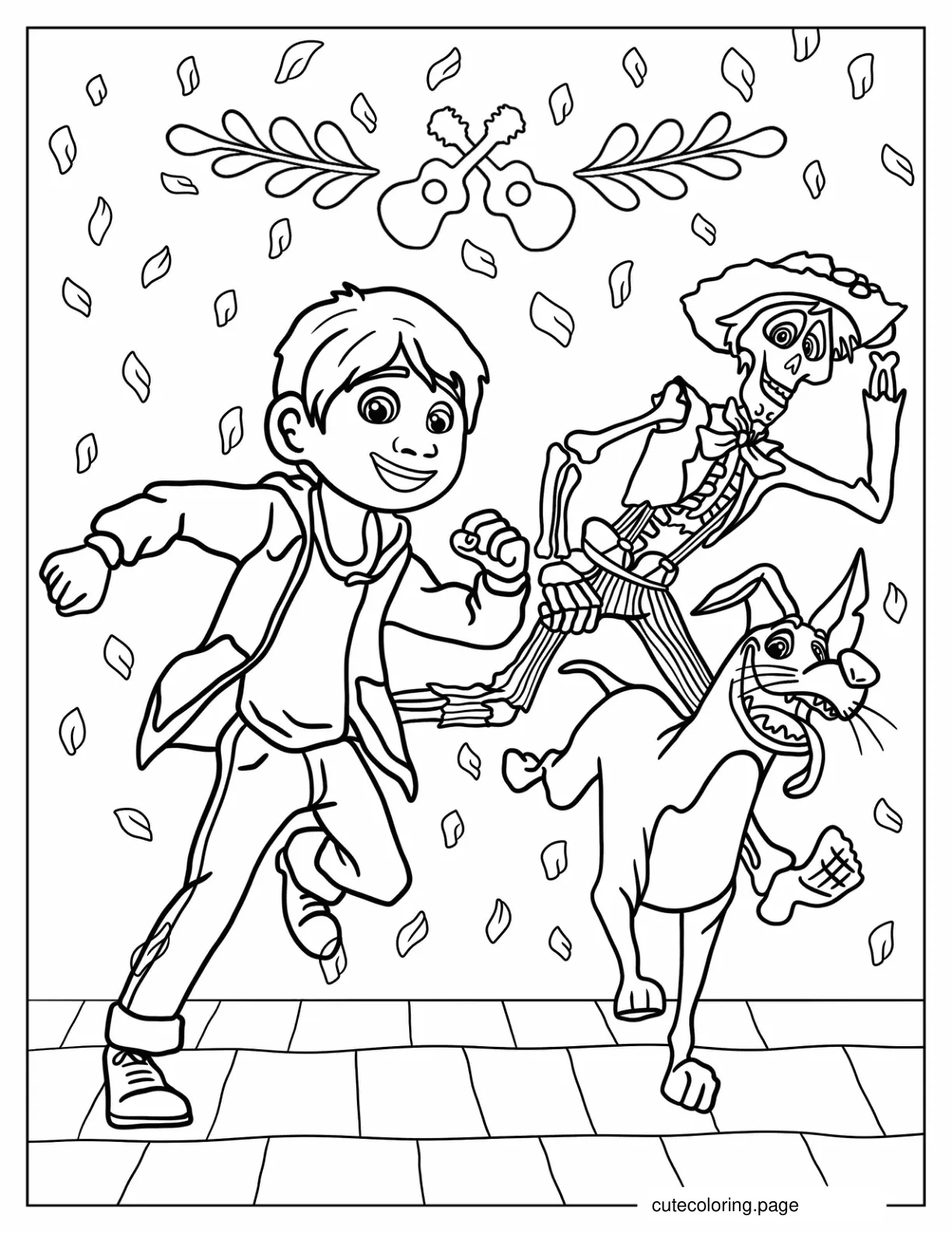 Miguel Hector And Dante Running Coloring Page For Kids coloring page