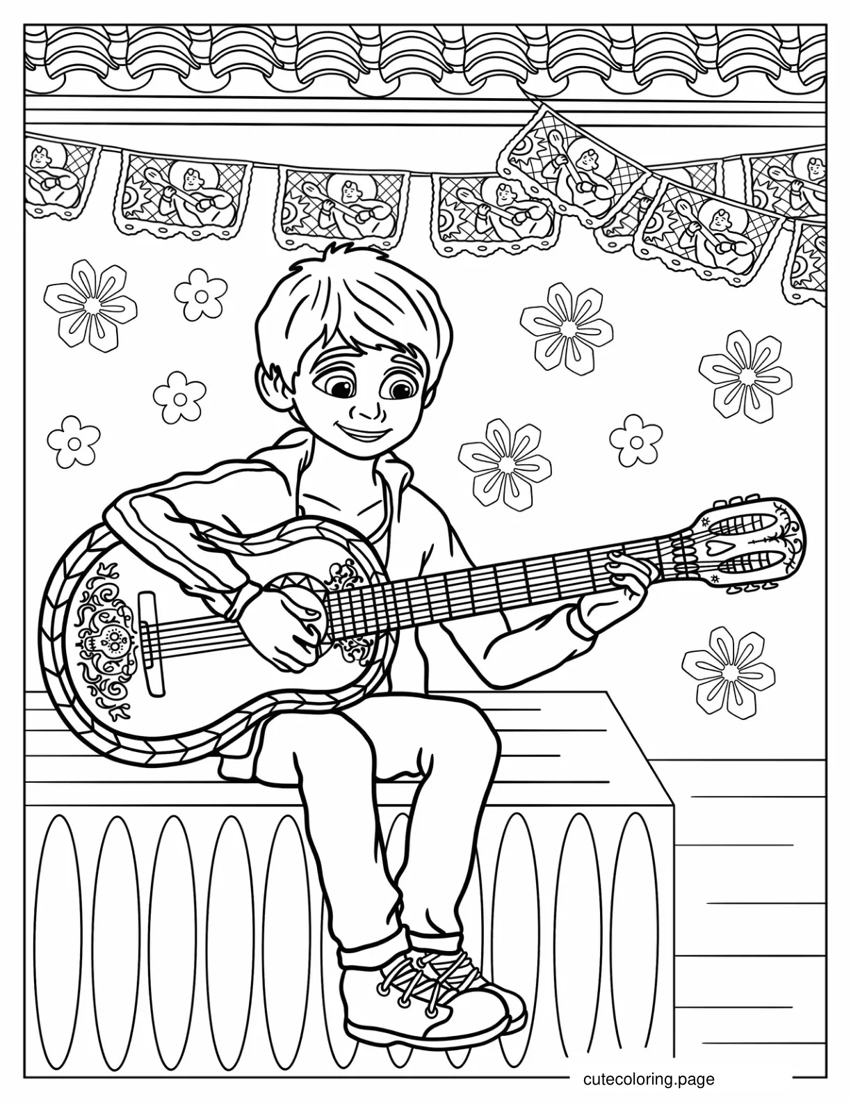 Miguel Playing Guitar On Stage Coloring Sheet coloring page