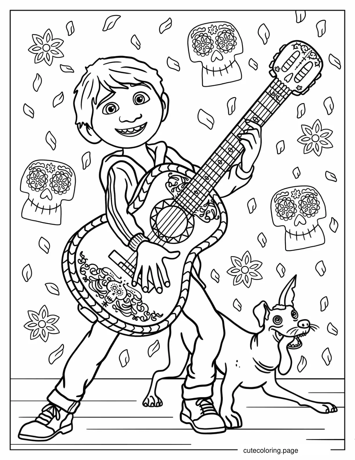 Miguel Rivera Making Music In Coco Coloring Sheet coloring page