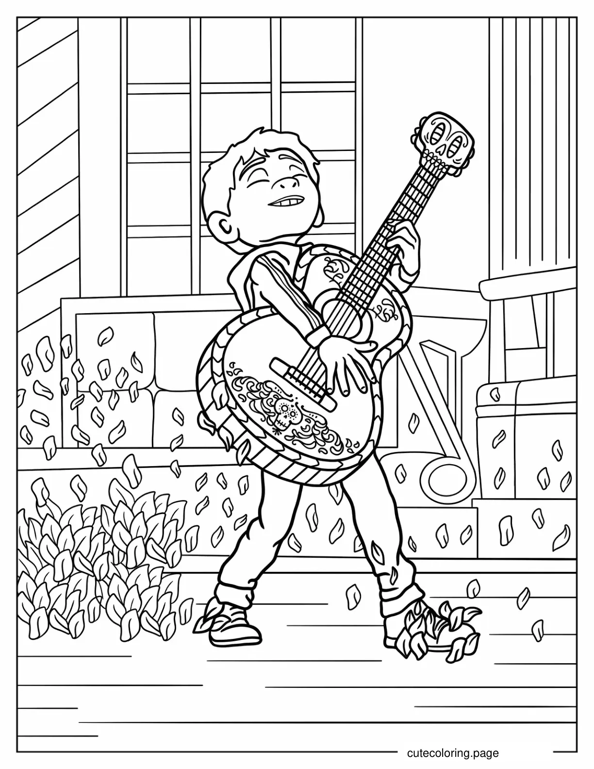 Miguel Singing Passionately In Coco Coloring Page coloring page