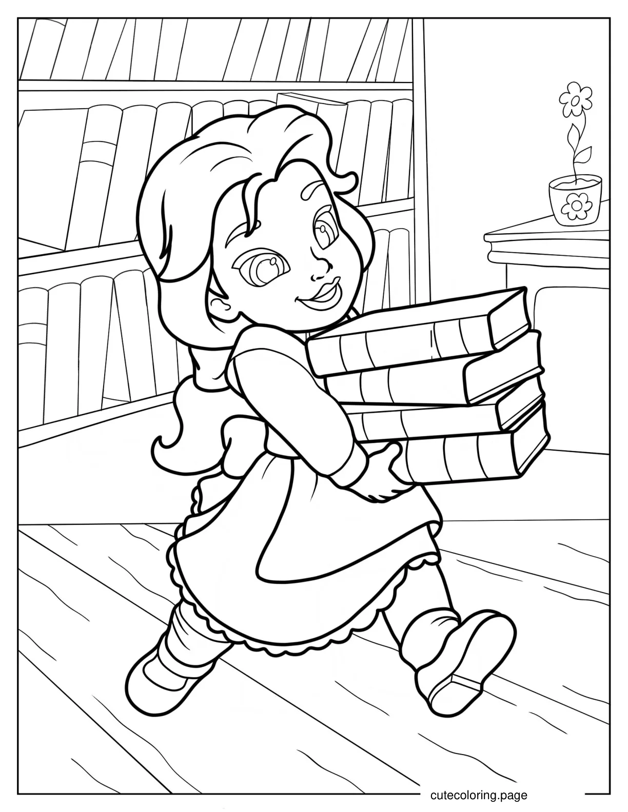 Beauty And The Beast Belle Carrying Books coloring page