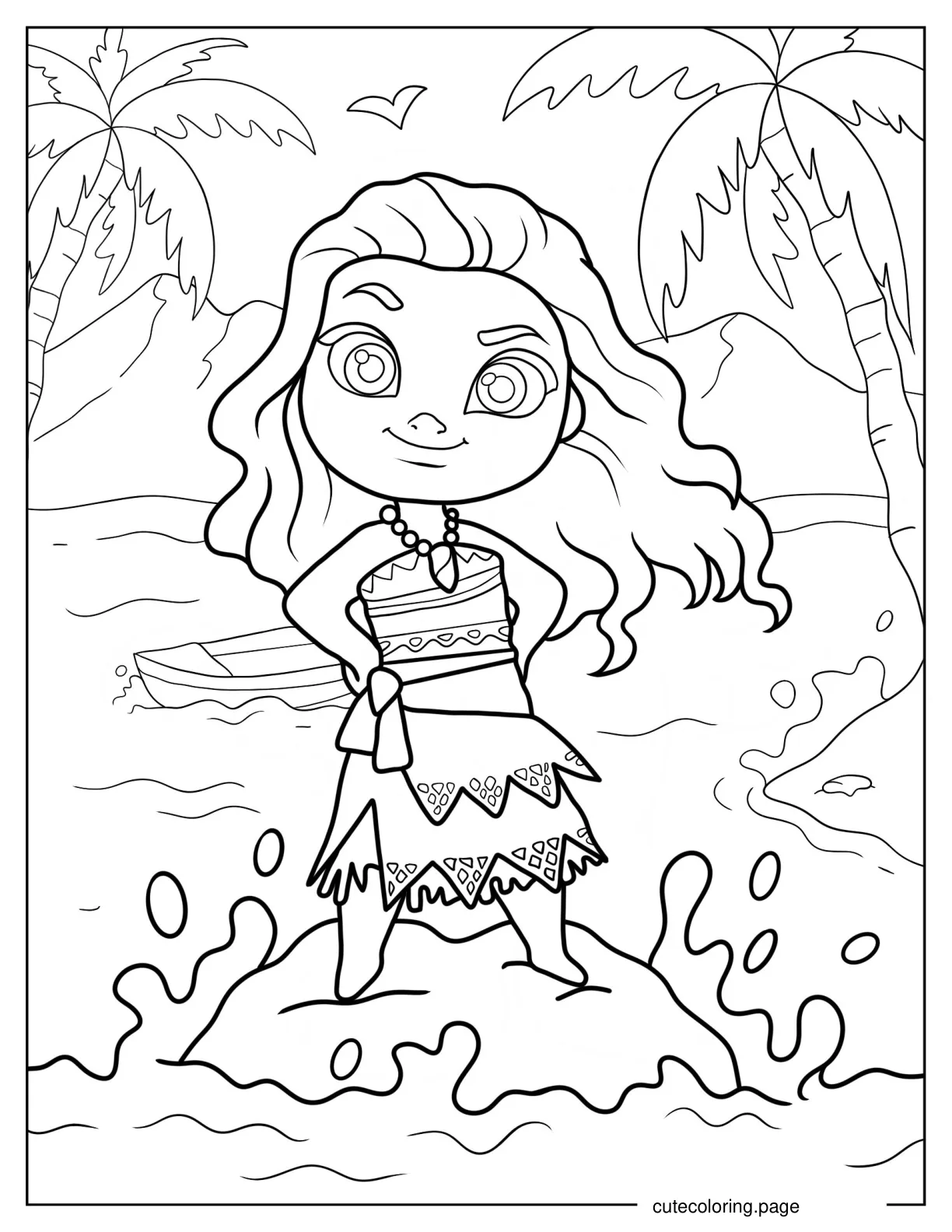 Cute Moana At The Beach Coloring Sheet For Kids coloring page