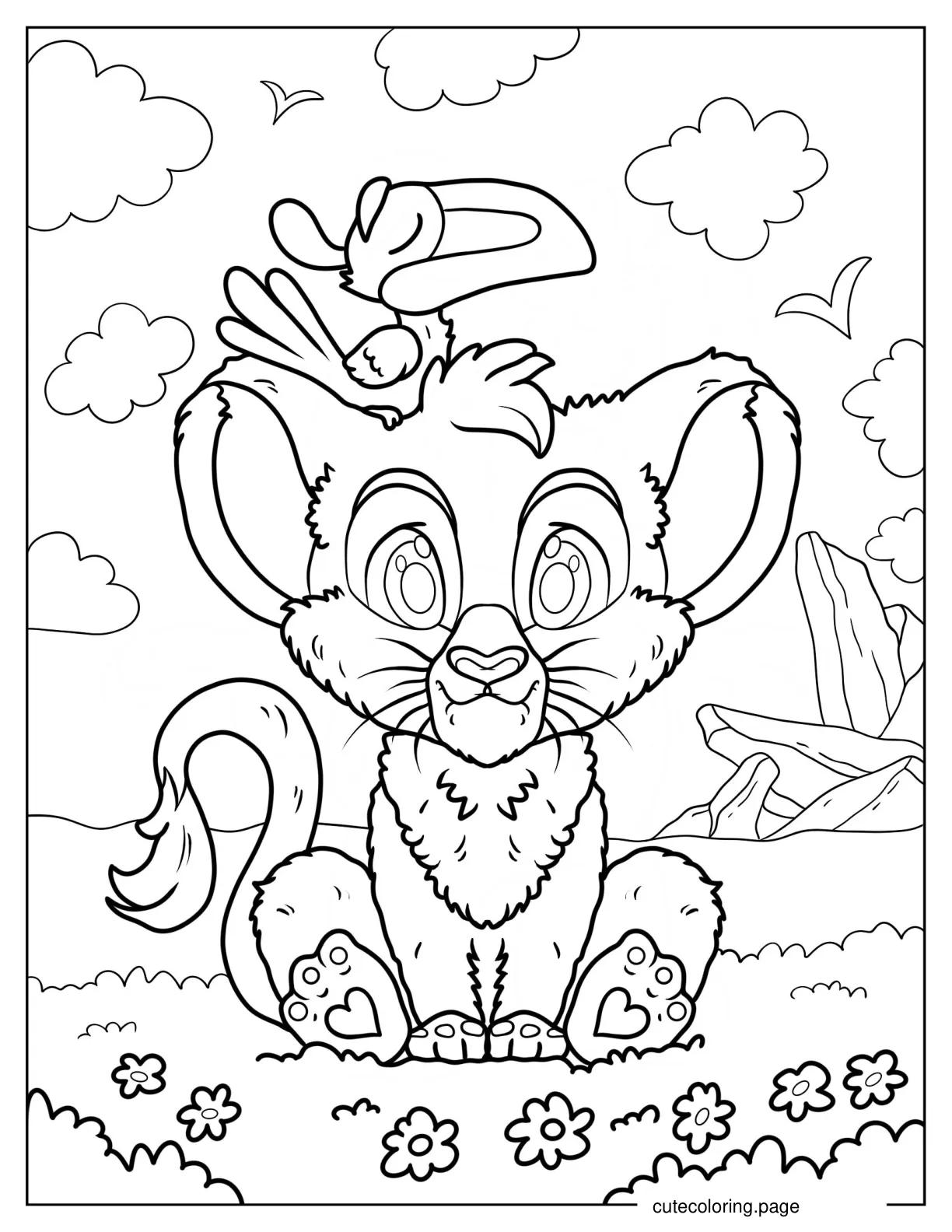 Cute Zazu Sitting On Simba_s Head Lion King Coloring Page coloring page