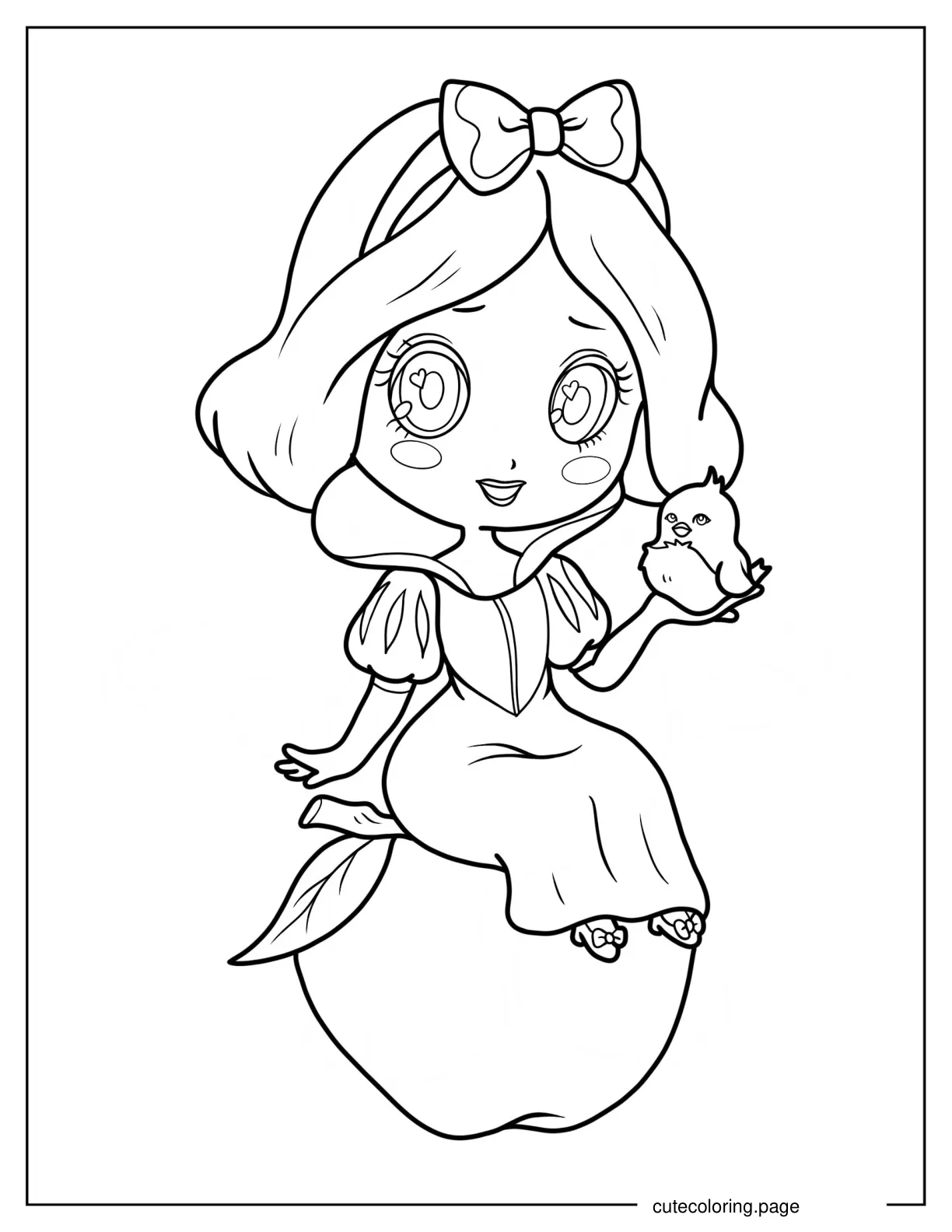 Easy Snow White Holding Bird Coloring Page For Preschoolers coloring page